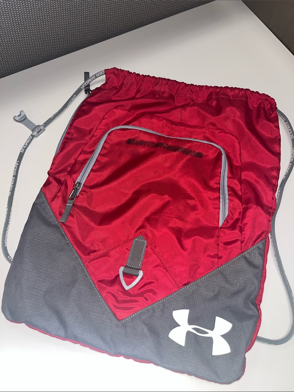 Under Armour Red and Gray Men's Drawstring Backpack with Front & side Pockets